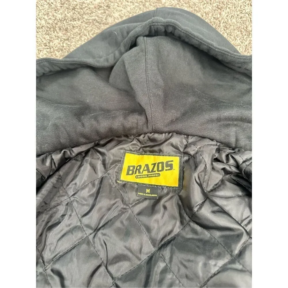 Brazos Men’s M Blacksmith Insulated Hooded Jacket Flannel Plaid Black/Gray Snaps